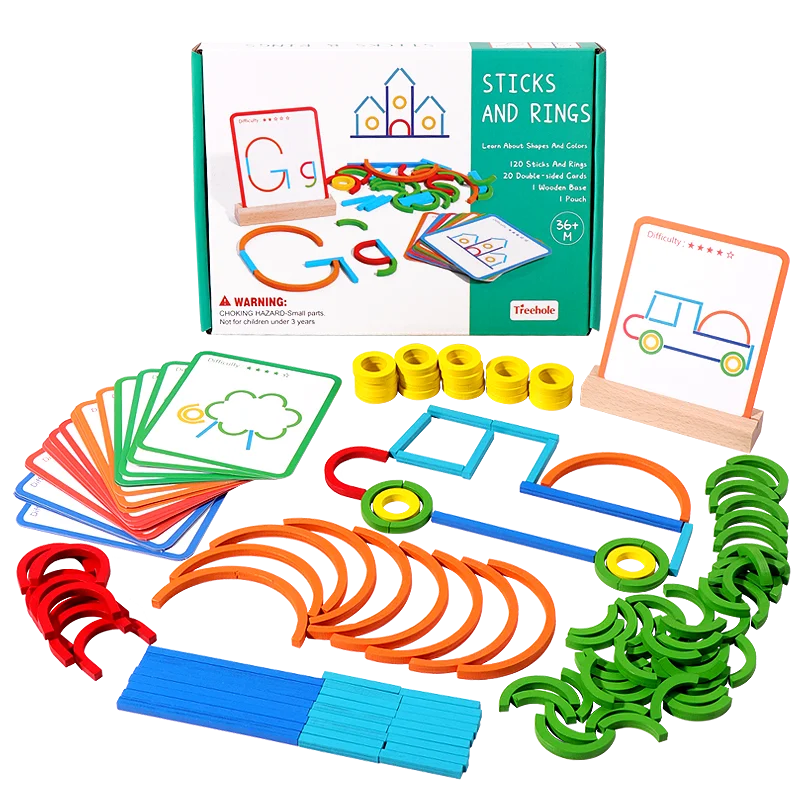 Wooden Creative Sticks and Rings Puzzle Intelligence Game Montessori Early Childhood Educational Toys for Children 3 Year Old