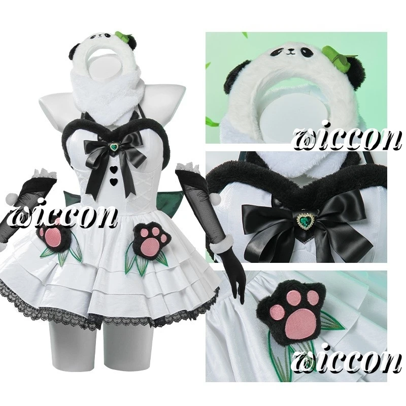 Naraka: Bladepoint Feria Shen Panda Style Lolita Dress Makeup Costume Cosplay Costume Hat Headdress Sock Set