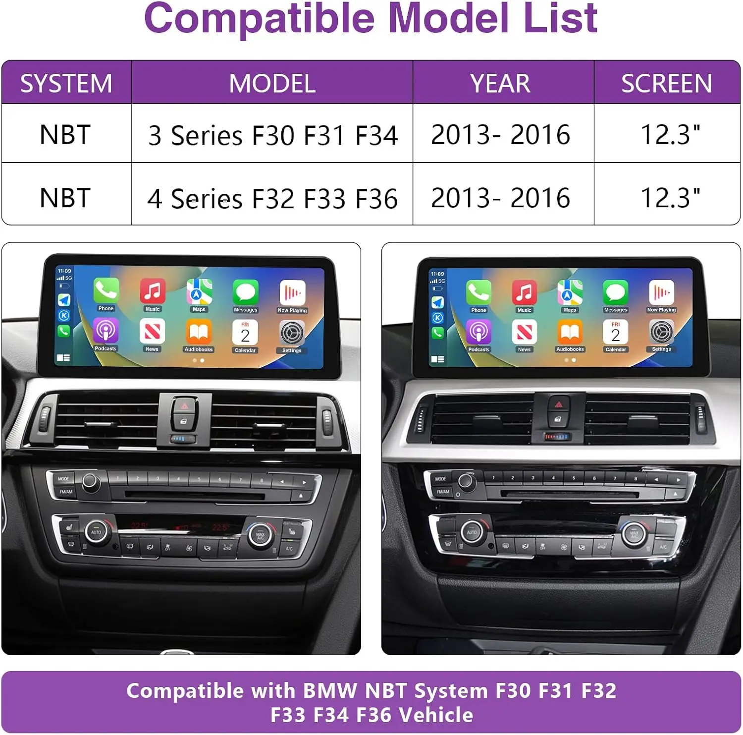 12.3 inch Touchscreen Wireless CarPlay Android Auto Multimedia Car Radio Receiver for BMW 3/4 Series NBT System, F30/F31