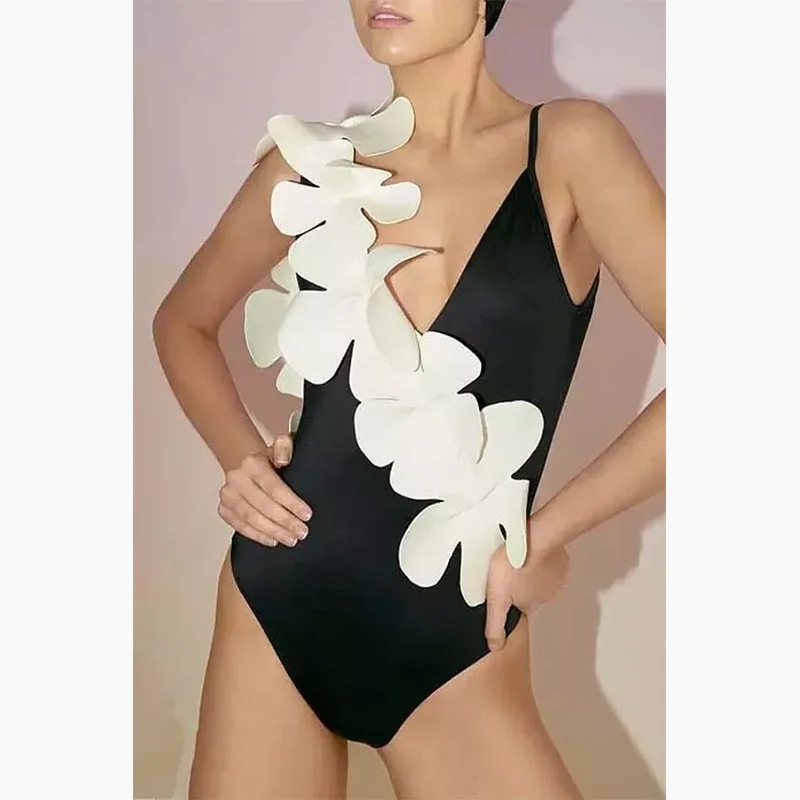 CPUTAN 2024 Sexy 3D Flower One Piece Swimsuit Bikini Skirt Summer Women One Shoulder Ruffle Swimwear Luxury Bathing Suit Dress