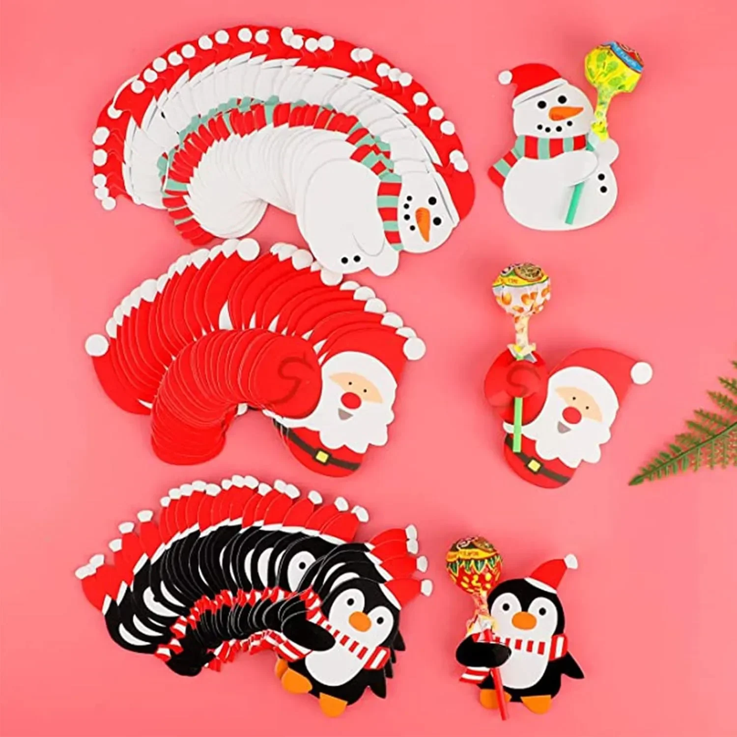 Świąteczne karty papierowe Lollipop Cartoon Santa Claus Penguin Snowman Kids Candy Gifts Package Wrapping New Year Party Decoration