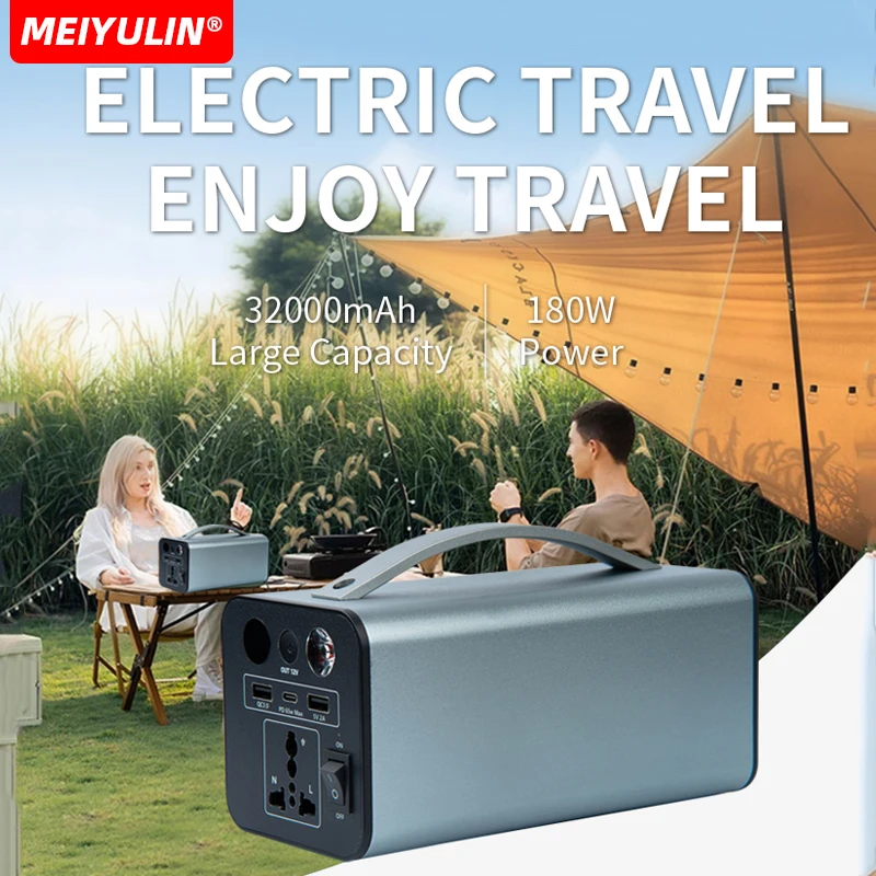 180W Portable Power Station 220V/110V Solar Generator USB C PD 65W Outdoor Emergency Mobile Power Bank 32000mAh For Camping LED