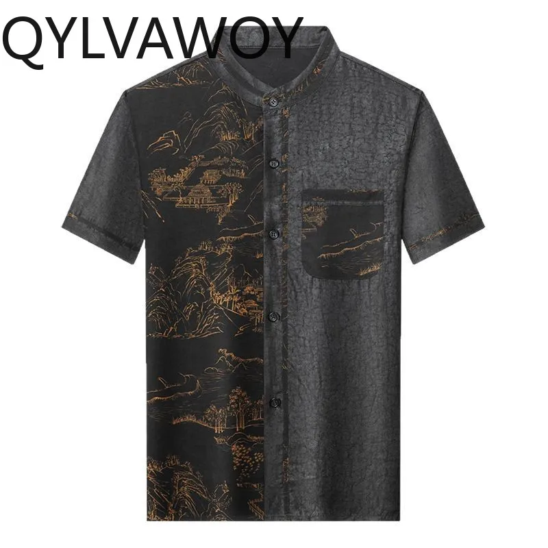 

QYLVAWOY Элитные мужские рубашки из 100% натурального шелка тутового шелкопряда, черные летние тонкие топы с коротким рукавом, повседневная мужская одежда