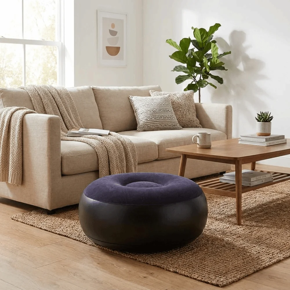 Air-tight Material；Lightweight Inflatable Foot Rest Ottoman Flat Wide Surface Foldable Design Footstool Air Pouf Stable Support