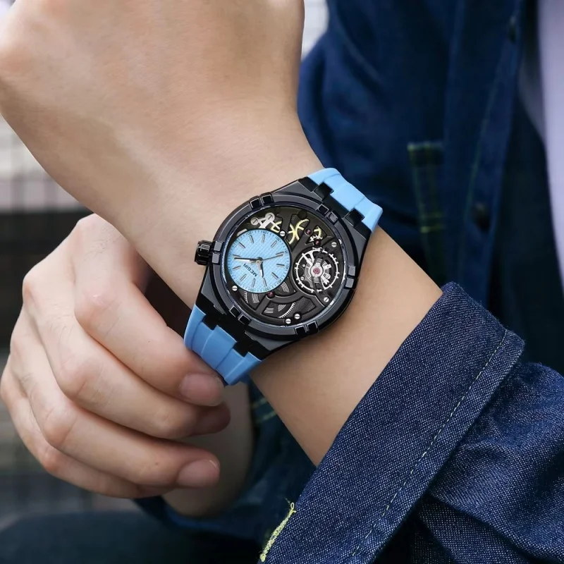 MEGIR 8111 Fashion Men's Quartz Watch Waterproof Silicone Strap Creative Skeleton Dial Luminous Casual Sports Watches for Men