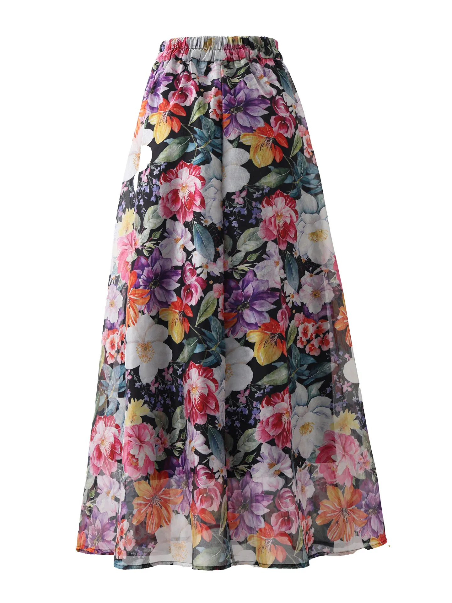 High Quality New Spring Summer Vacation Style Bohemian Beach Skirt All-match Elastic High Waist Ankle-length Organza Skirts