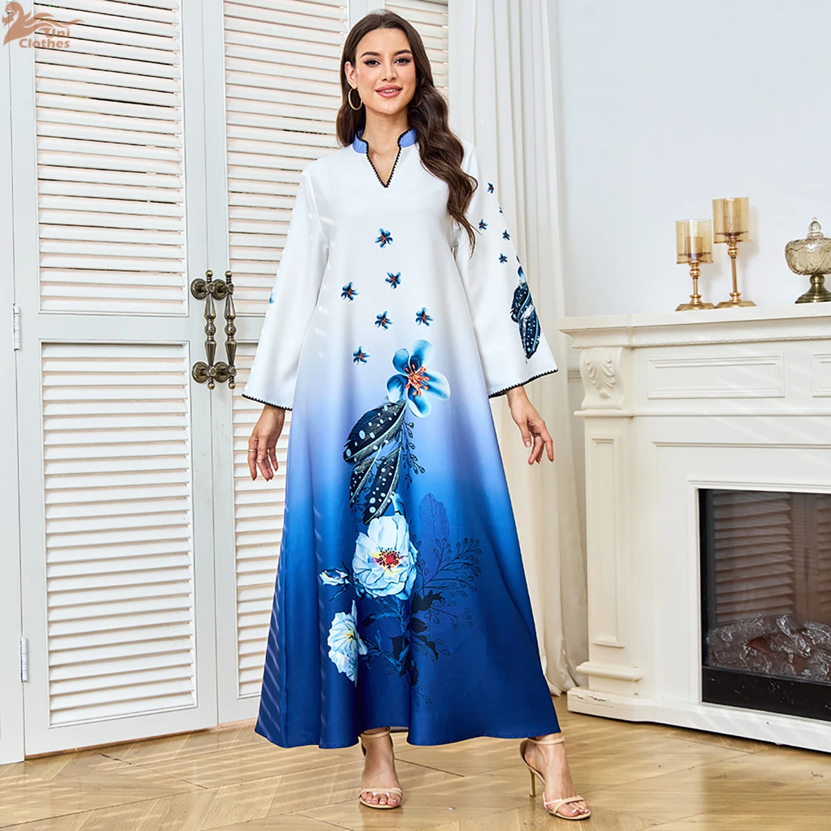 

Uni Dubai Floral Print Abaya Muslim Elegant Women Evening Dress Moroccan Women’s Clothes