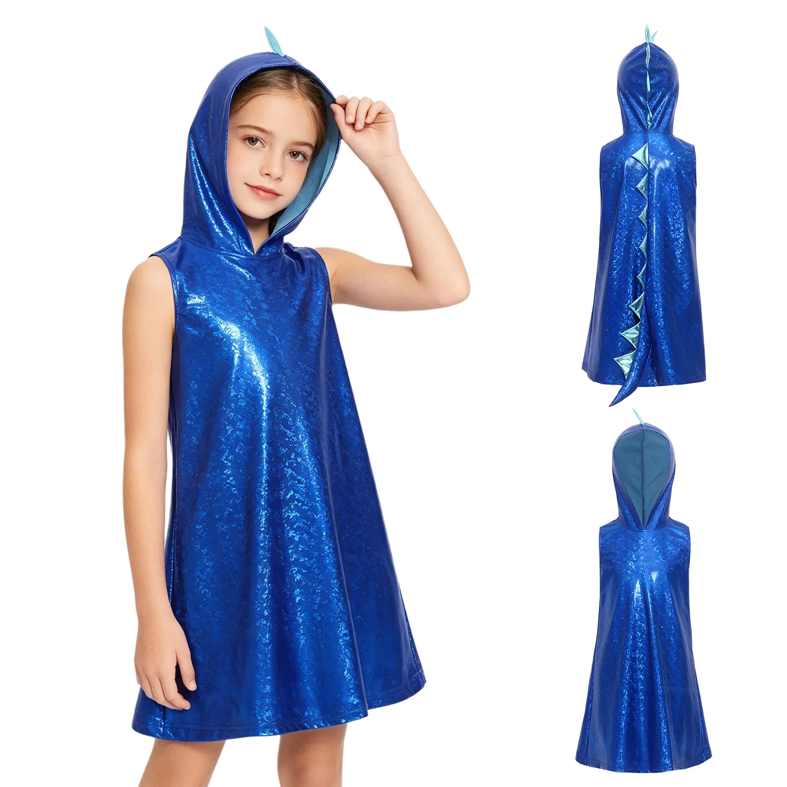 

Kids Girls Dinosaur Roleplay Dress Metallic Gloss Cosplay Costumes Halloween Dress for Christmas Holiday Gala Night Show Costume