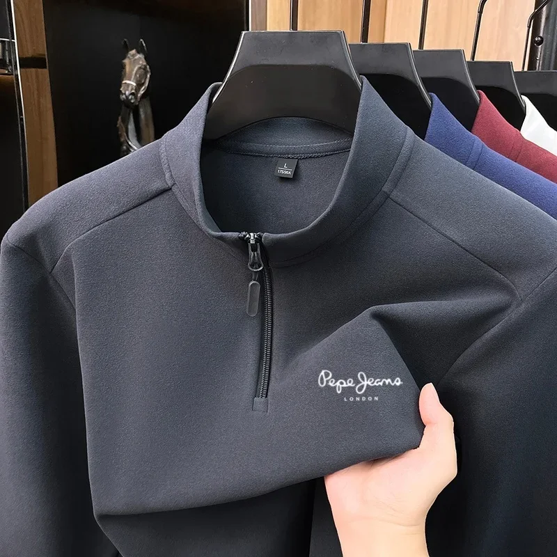 2026 Winter Fashion New Velvet Warm Zipper Half High Collar Sweater Designer Brand Men's Exquisite Letter Embroidery Long Sleeve