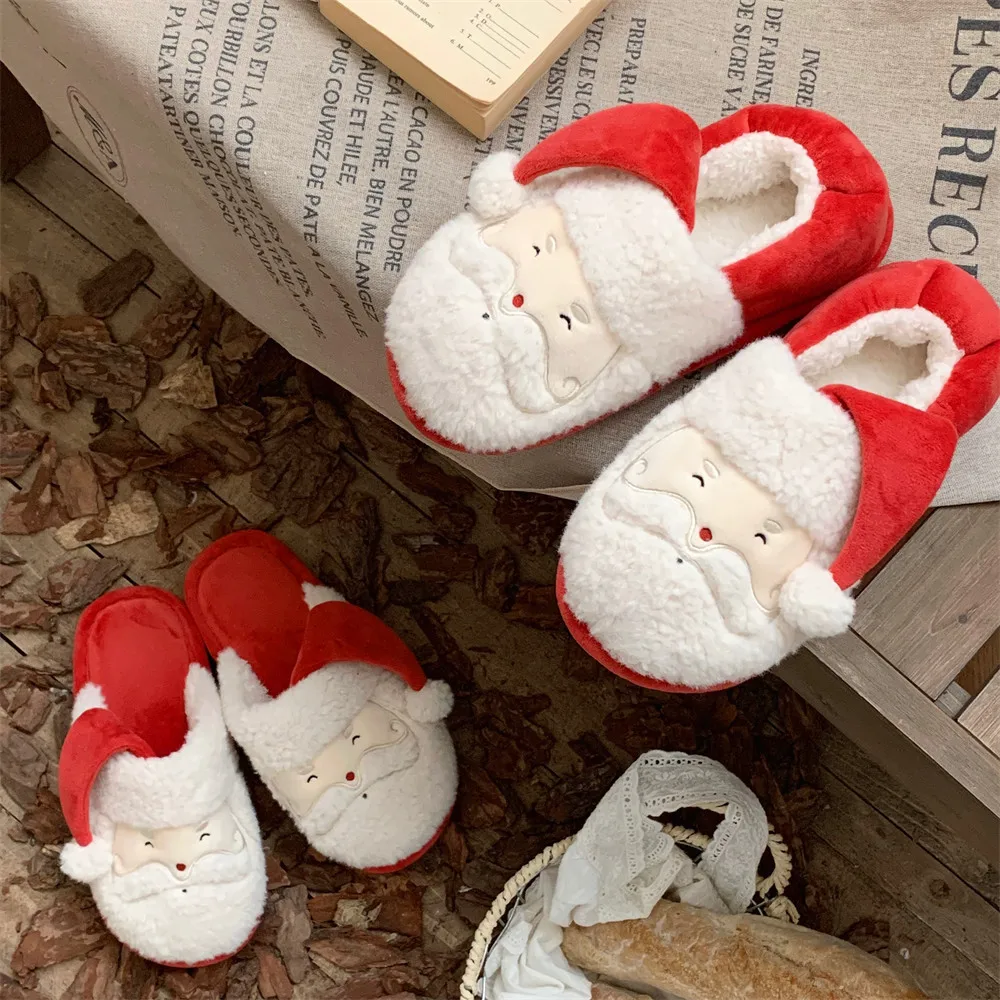

Couple Christmas Plush Slippers Women's Winter Indoor Slippers, Cute Santa Pattern, Men's Warm Home Shoes