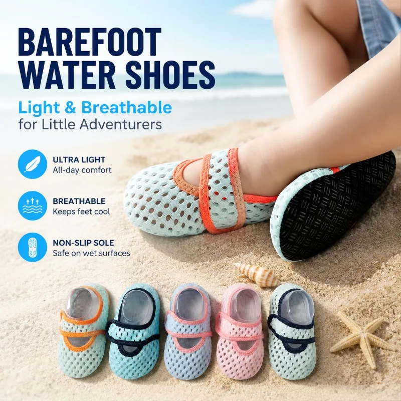 Zapatos de Agua para Niños y Niñas, Calcetines de Agua para Bebés, Zapatillas de Playa Antideslizantes para Primeros Pasos, Ligeras y Transpirables para Interiores