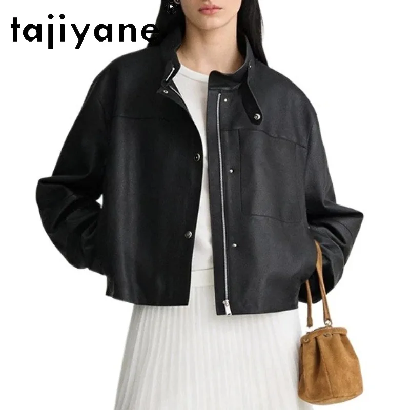 TAJIYANE Genuine Leather Jacket Woman Top Sheepskin Womens Winter Coats Short Motorcycle Jacket Stand Collar Overcoat Streetwear