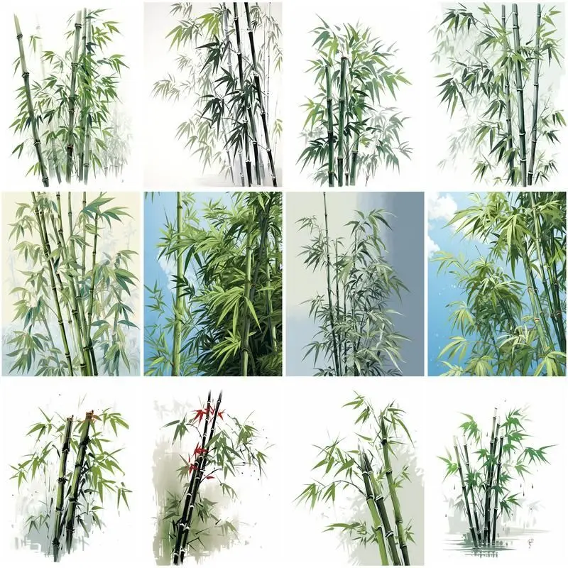 

CHENISTORY DIY Oil Painting By Numbers Bamboo Plants Home Decoration Pictures By Numbers Tree Full Set For Adults HandPainted