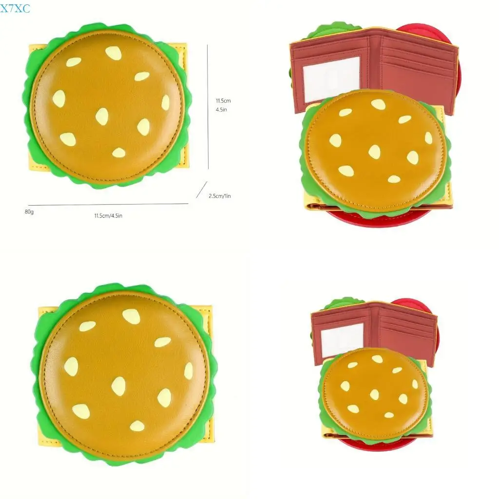 

X7XC Burger Shaped Coin Purse PU Leather Change Purse Large Capacity Wallet Card Holder Lovely Wallet for Travel