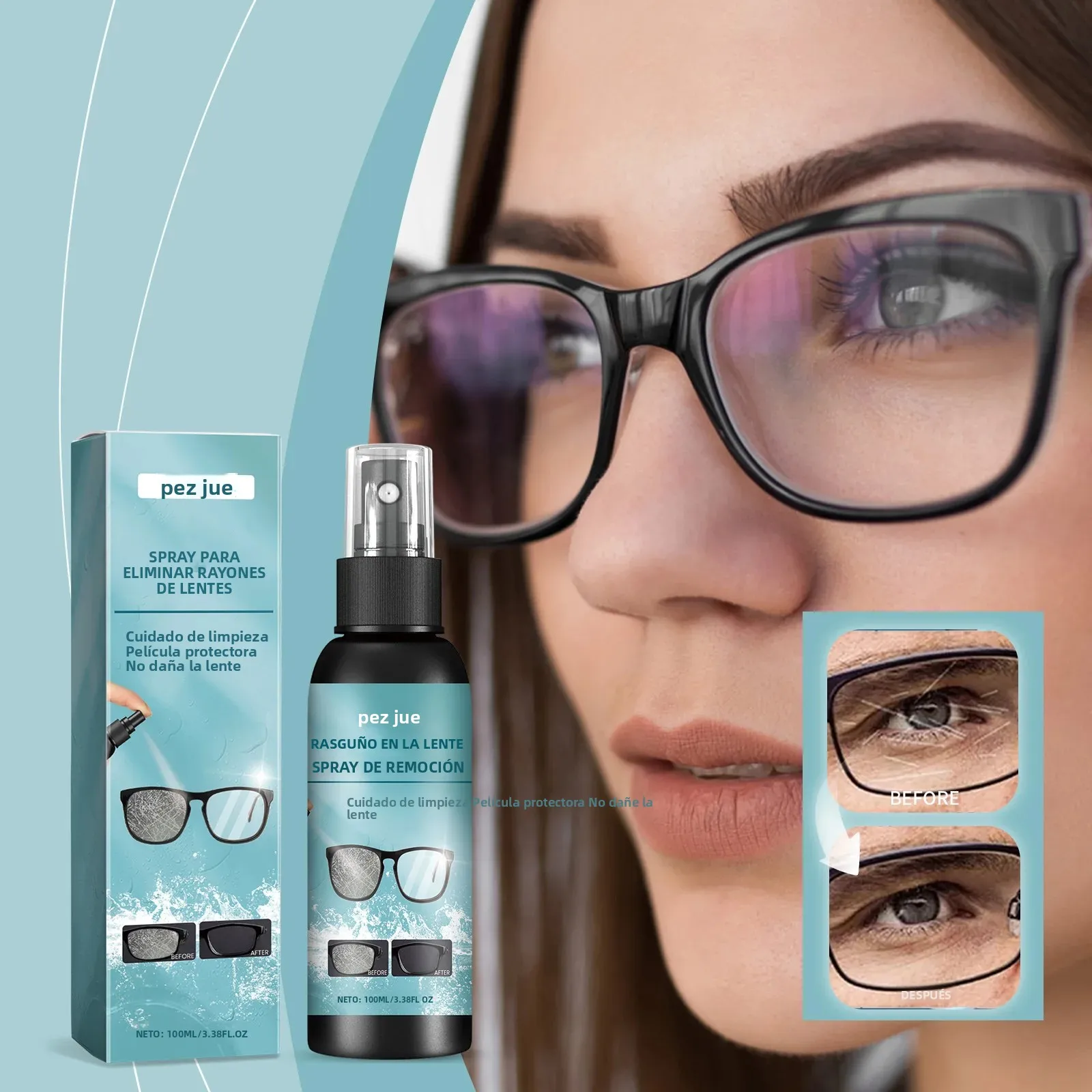 Limpiador de Vidrio, Limpiador de Lentes, Spray para Eliminar Rayones de Lentes de Gafas y Lentes de Sol, Herramientas de Limpieza de Alta Concentración, Spray Reparador de Gafas