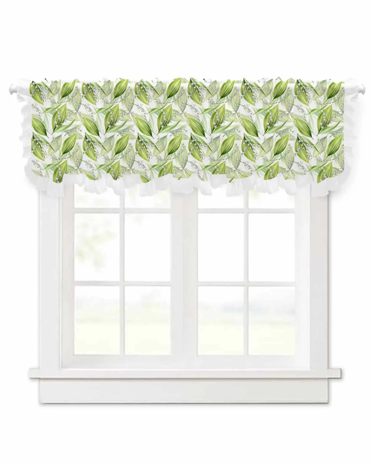 Lily Of The Valley Watercolor Flower Short Tulle Half Curtains for Living Room Kitchen Door Cafe Window Sheer Valance Drapes