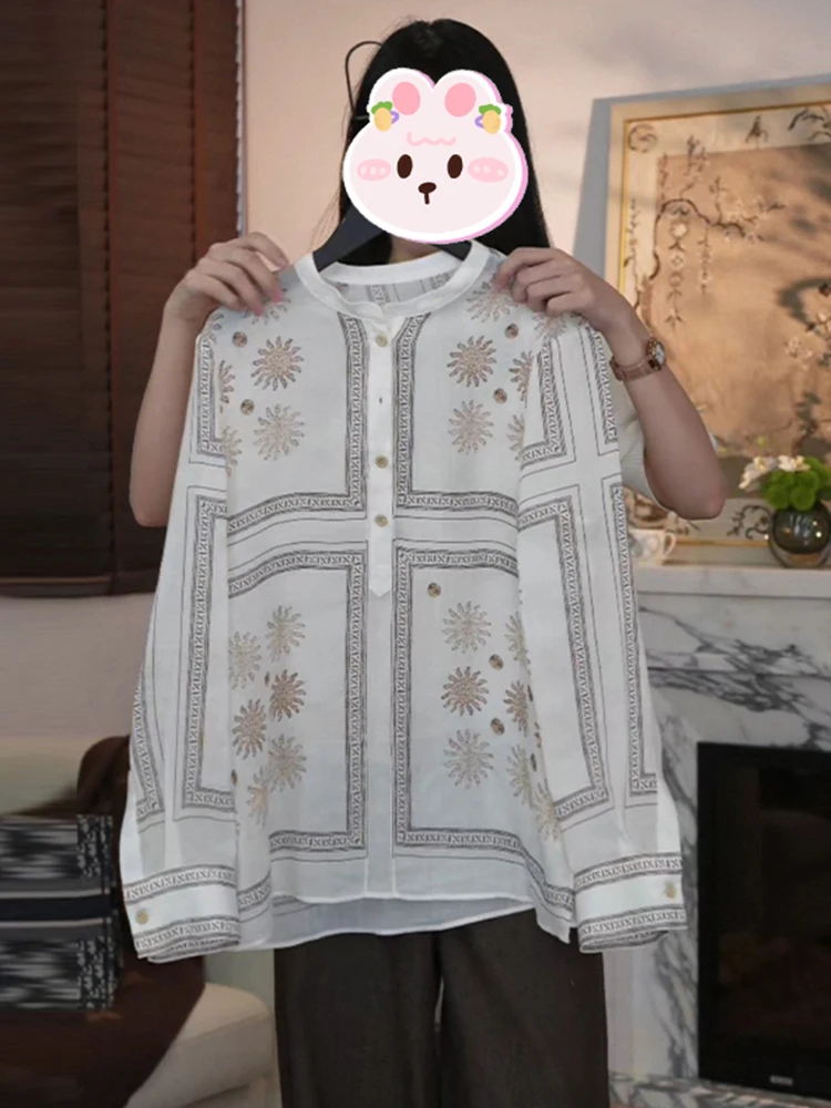 

Summer New Loose Floral Long Sve Women's irt Faionable Casual Sle Sun Protection Breathable Comfortable round Ne B...