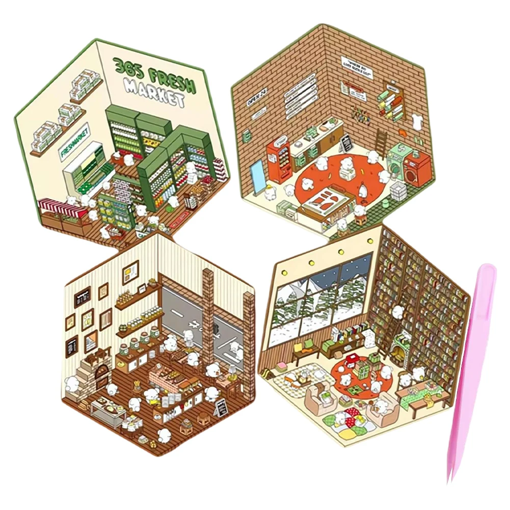 4 Uds. De pegatinas 3D, bonitas pegatinas apilables y pegadas de escena de cabina, pegatinas pequeñas para mascotas, pegatinas apilables visuales DIY para niños adultos