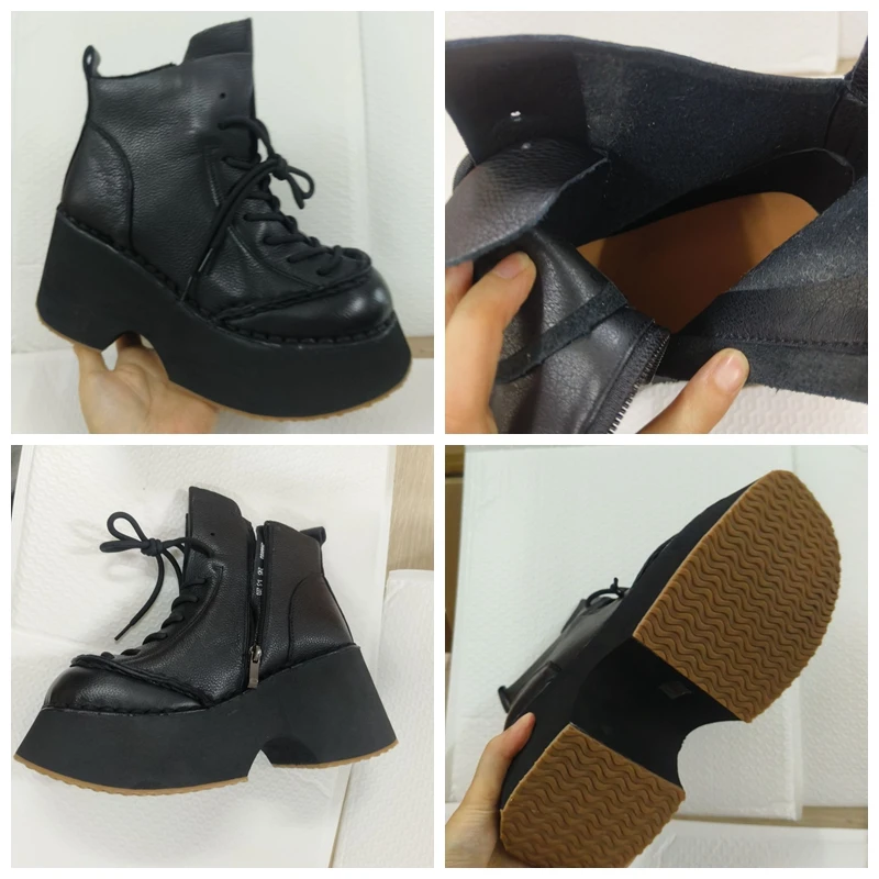 Koznoy 8.5cm mocassini in vera pelle di mucca autunno moto primavera camino moda caviglia stivaletti alti stivali scarpe da donna