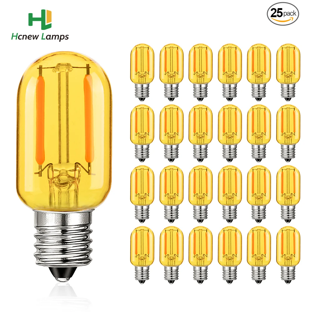 

25PCS T22 Light Bulb Led Filament Bulb Replacement E14 220V 1W Equivalent to 10W Warm White Amber Glass Indoor Decorative Lights