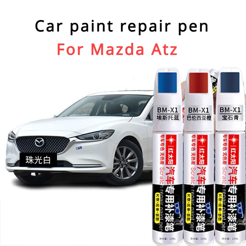 Toque-up Paint Pen para Mazda Atez, azul interestelar, carro arranhão artefato, branco perolado