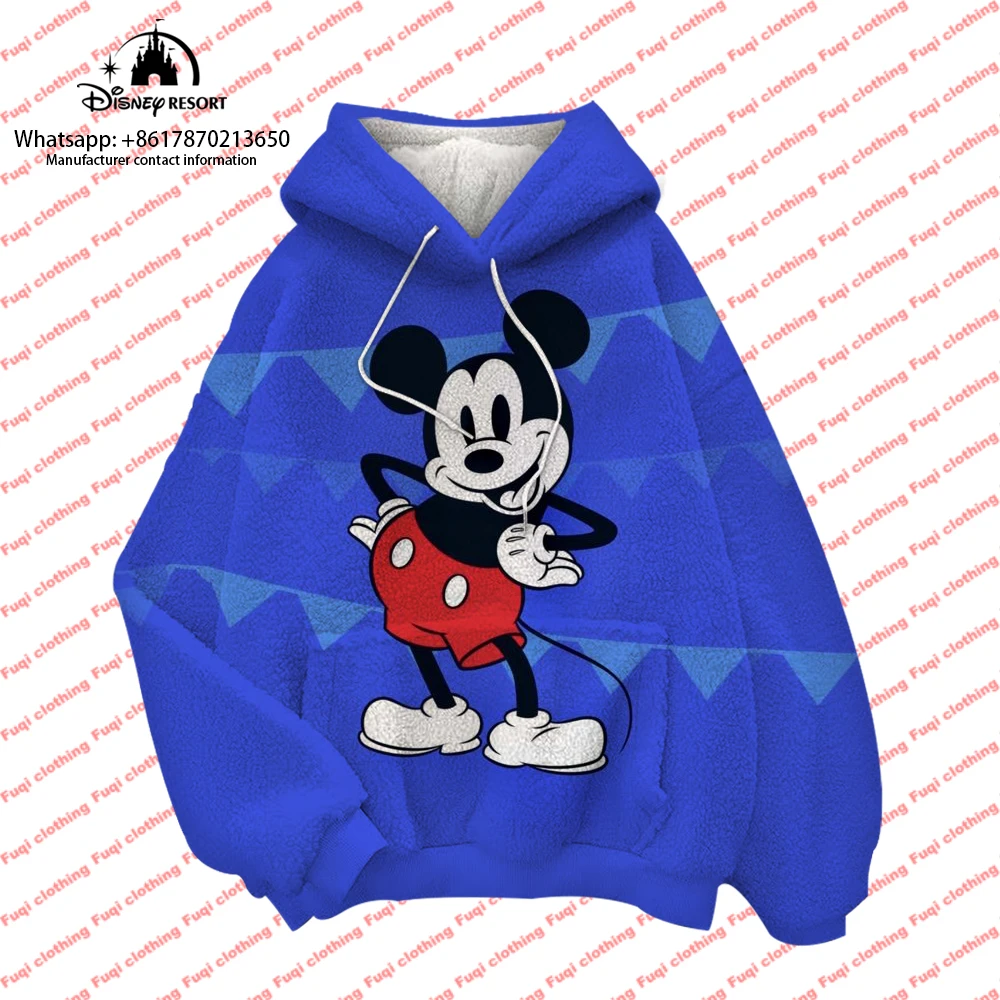 2024 Winter New Mickey Minnie Cartoon Print New Children's Hooded Plush Sweater Women's Fashionable All-match Casual Hoodies