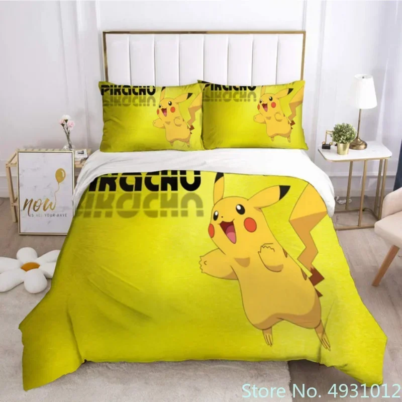 3D Printed Anime Figure Pikachu Bedding Set Pillowcase Jumpman Bedclothes Cartoon Children Kids Quilt Duvet Cover Gift