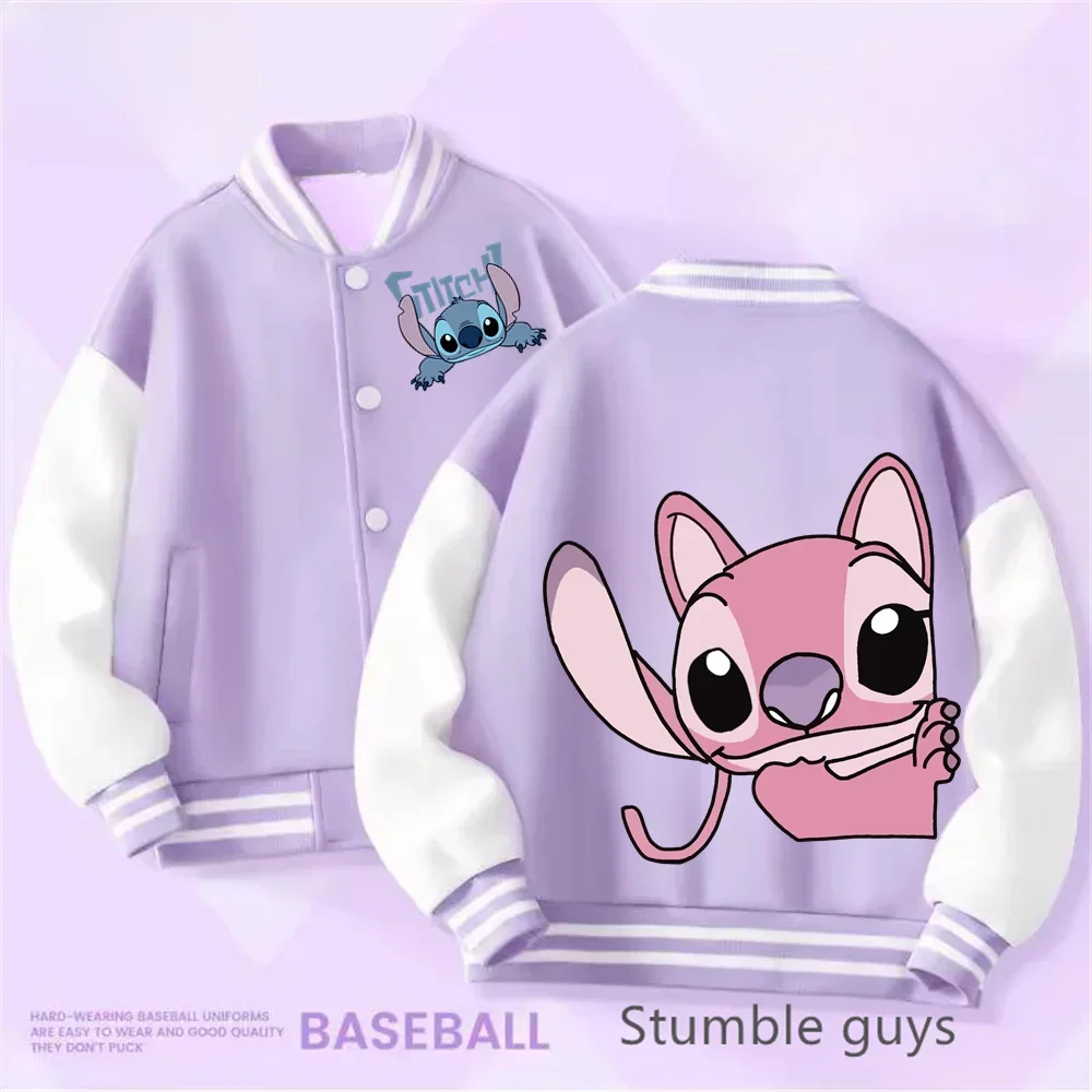 غرزة الاطفال البيسبول موحدة جديدة لطيف الكرتون الأزياء معطف الحلو الفتيات والفتيان الرياضة عارضة قمم ربيع الخريف الأرجواني سترة