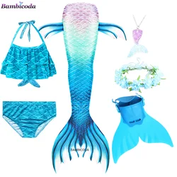 Summer Girl Mermaid Tails 2024 Swimming Suit Swimwear Kids Swimsuits for Girls 4 6 8 10 12 Years 5pcs/set Little Mermaid Costume