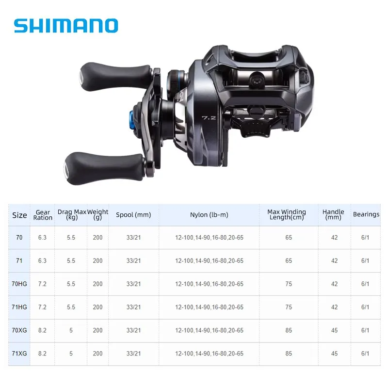 SHIMANO 2023 SLX DC Baitcasting Fishing Reels Long Throw 6+1BB 6.3:1/7.2:1/8.2:1 I-DC4 Max Drag 5.5kg Saltwater Casting Reels