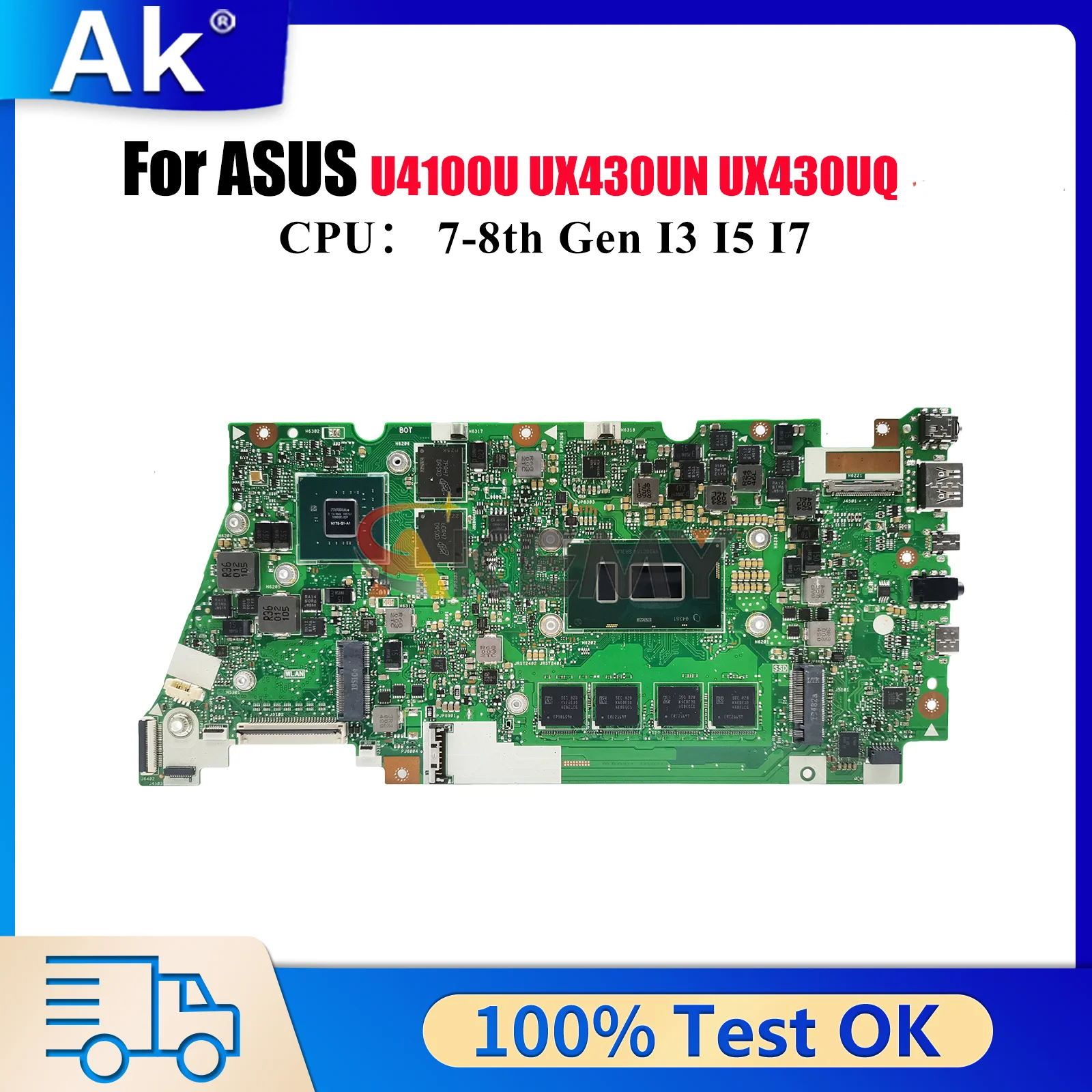 

UX430UN Laptop Motherboard For ASUS ZenBook UX430UQ U4100U UX430UN UX430U Notebook Mainboard With I3 I5 I7 CPU 100% tests OK stk
