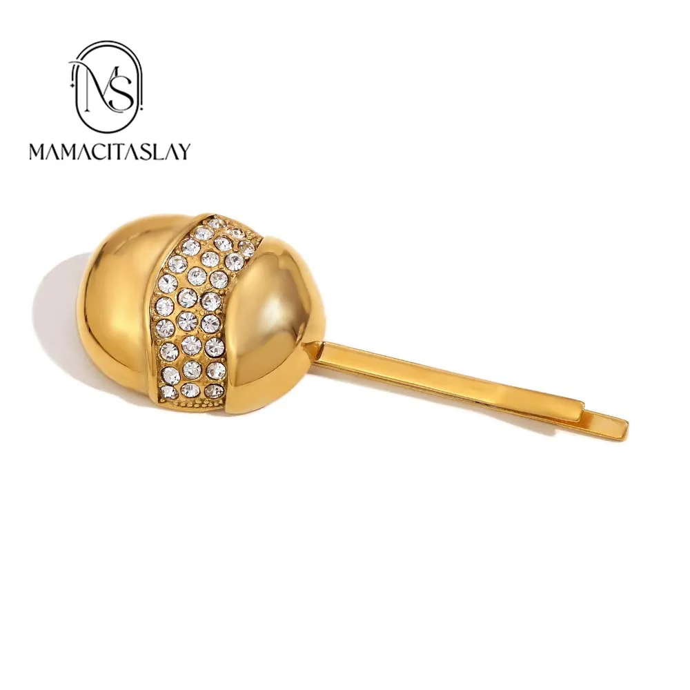 MamacitaSlay Trendy Half-Shell Middle streamlined sparkling Gold Plated Hair clips Cool Metal Titanium girls hair accessories