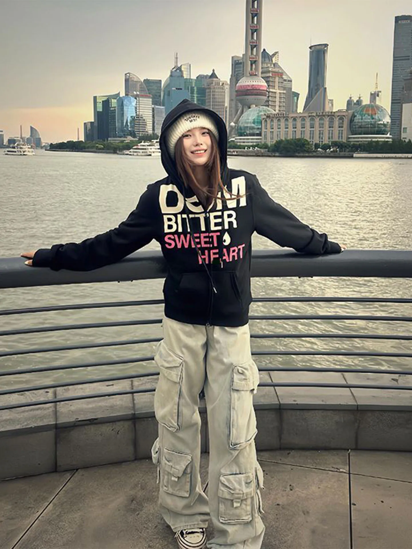 Fall Season Zipper Loose Letter Print Hoodie Women's Casual Faionable Street Sle Couple's Open Cardigan Long Sve