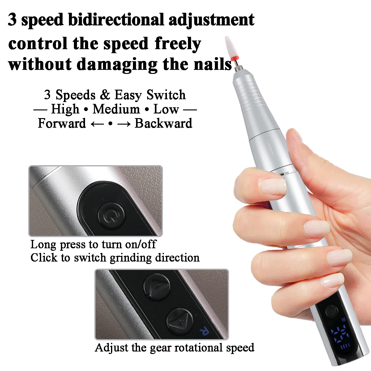 مطحنة أظافر قابلة لإعادة الشحن عبر USB 35000 دورة في الدقيقة، آلة أظافر محمولة لأظافر القدم السميكة، ملحقات تكنولوجيا الأظافر لوازم مانيكير #3