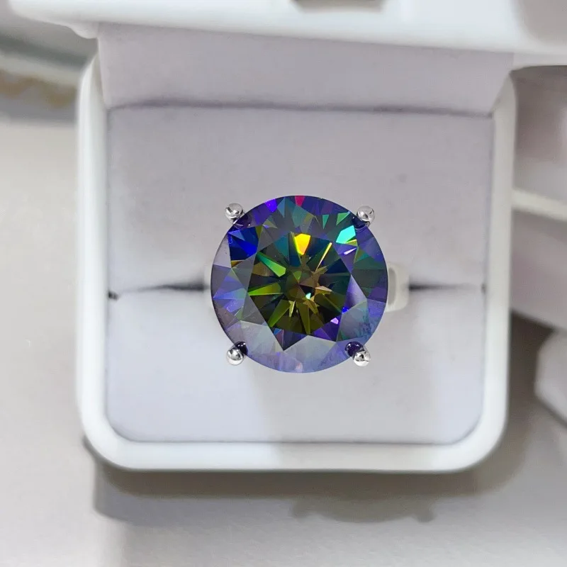 Real 10ct 20ct Moissanite Diamond Rings s925 Silver Purple Blue Big Moissanite Wedding Ring Fine Jewelry GRA - Detail 1