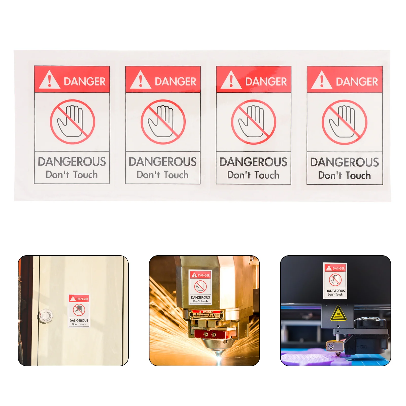 4Pcs Safety Warning Stickers Durable No Touching Warning Sign Convenient Machine Equipment Caution Decal Caution Decal