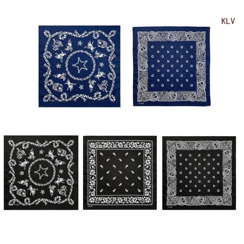 

Cotton Bandanas Hiphop Neck Scarf Western Printed Headscarf Women Music Festival Headwrap DanceParty Dress Up