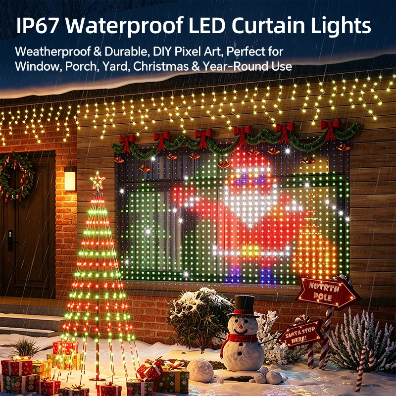 Lampu Tirai RGB 5V USB DIY Tali Air Terjun IP67 Tahan Air Kontrol Remote APP untuk Dekorasi Natal Jendela Dinding Pesta