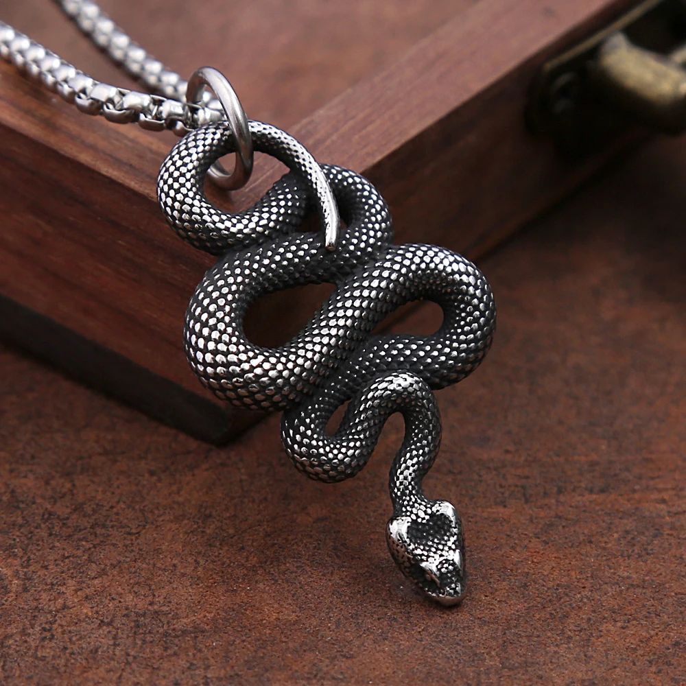 Gothic Snake Pendant Necklace For Mens Stainless Steel Animal Pendants Chain Punk Biker Fashion Jewelry Creative Gift Wholesale