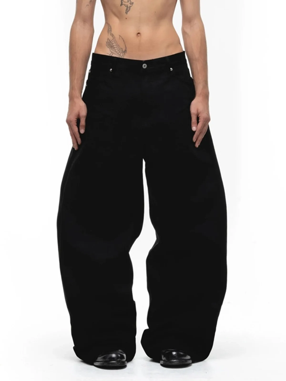 MIJKO 퓨어 블랙 와이드 레그 바지 헐렁한 청바지 남성용 및 여성용 편안한 핏 캐주얼 바지