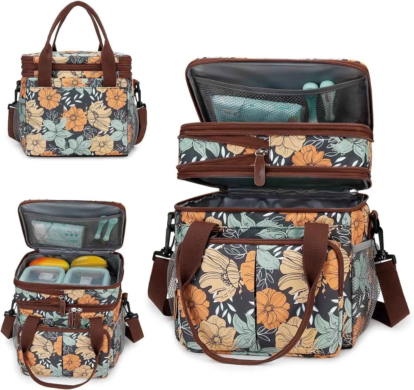 Lunch Bag for Women Men Double Deck Expandable Lunch Box,Large Lunch Bags,Leakproof Lunch Box Cooler Bag