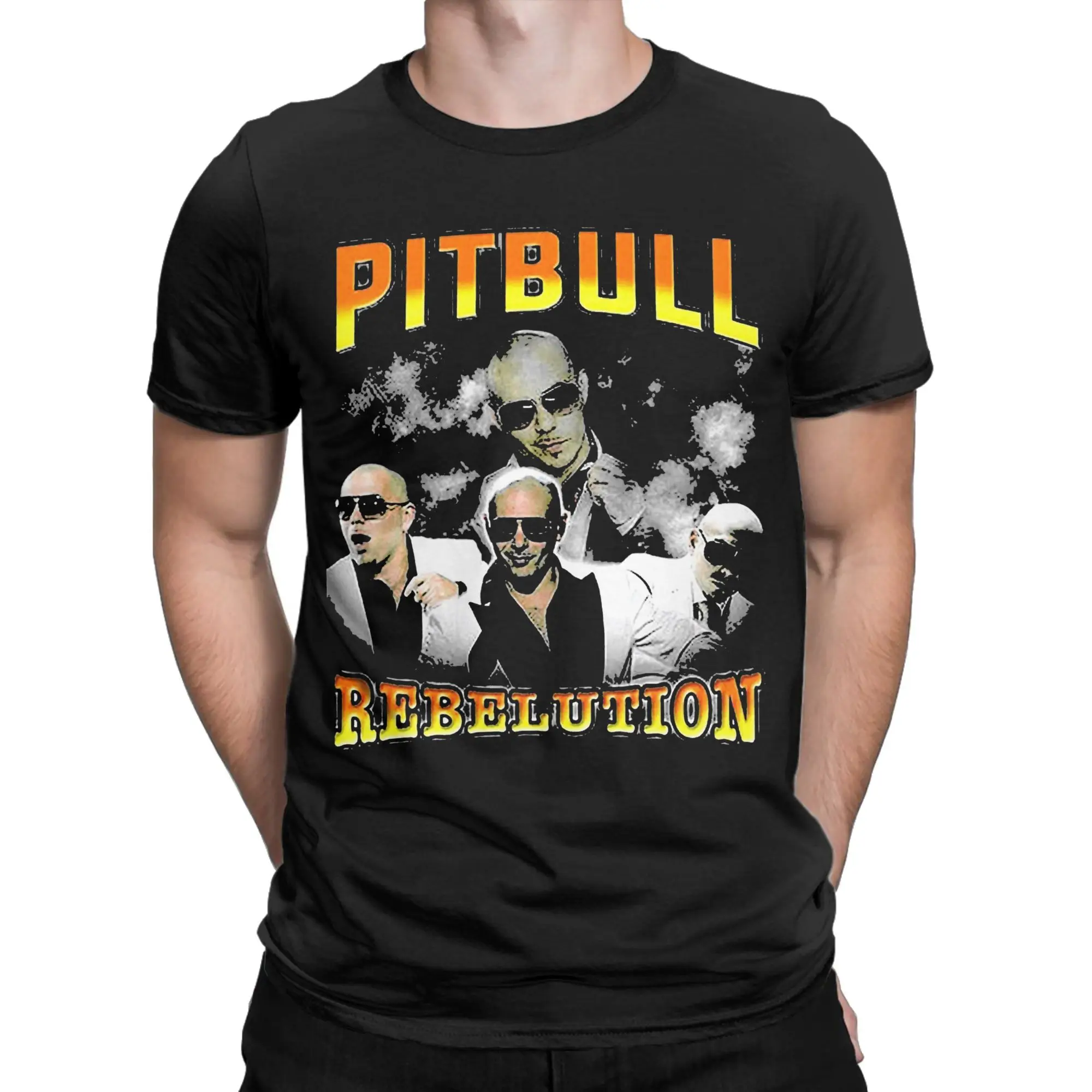 Crazy Pitbull Mr Worldwide Rapper Poster T-Shirt for Men Crewneck 100% Cotton T Shirt  Short Sleeve Tees Printing Clothes