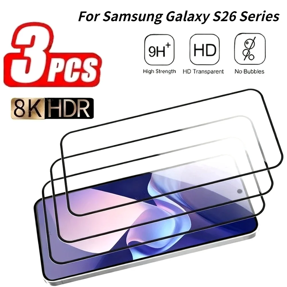 3 Stück Full Cover gehärtetes Glas für Samsung Galaxy S26 S25 S24 S23 Ultra S22 S21 Plus S23 S24 S25 FE Ultra Clear Displayschutzfolie