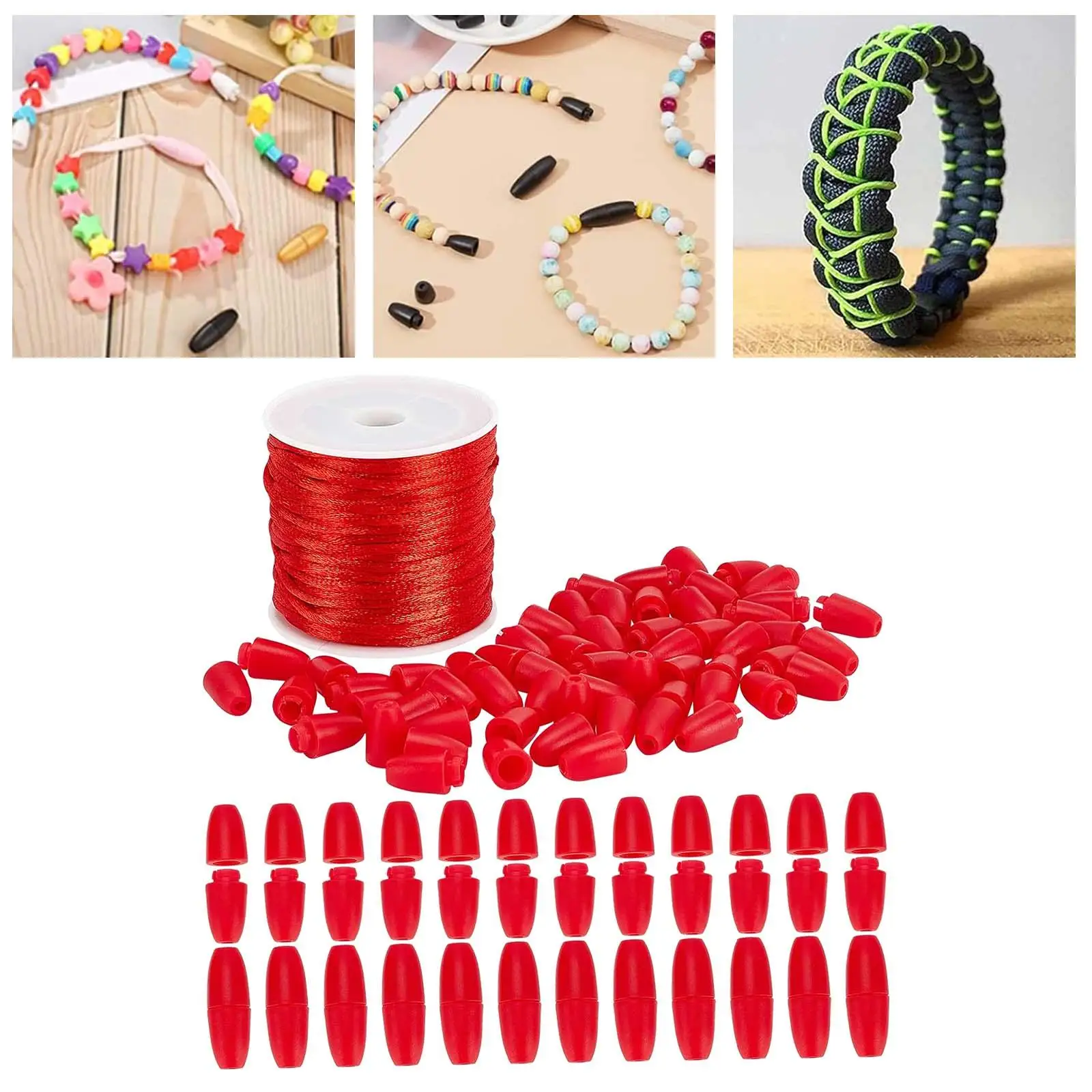 30x Lanyard Breakaway Clasp with 30M 2mm Nylon Cord Red Barrel Connectors for Jewelry Making Necklace DIY Craft Bracelet