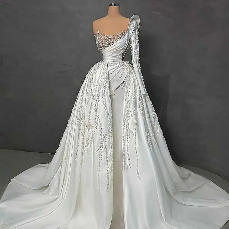 

Роскошное платье русалки, свадебные платья, аппликации, жемчуг, кружевные свадебные платья без бретелек, большой размер, Vestidos De Novia, цвет по индивидуальному заказу