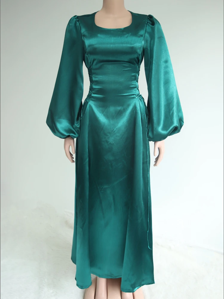 Robe Abaya en Satin Solide pour Femme Musulmane, à Lacets sur le Devant, Manches sulf, Tenue Modeste, Dubaï, Turc