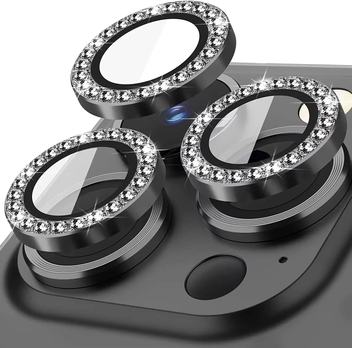 

Bling Glitter Diamond Metal Frame Camera Protector For Iphone 17 15 14 16 11 12 Pro Max Air 13 Mini Lens Tempered Glass