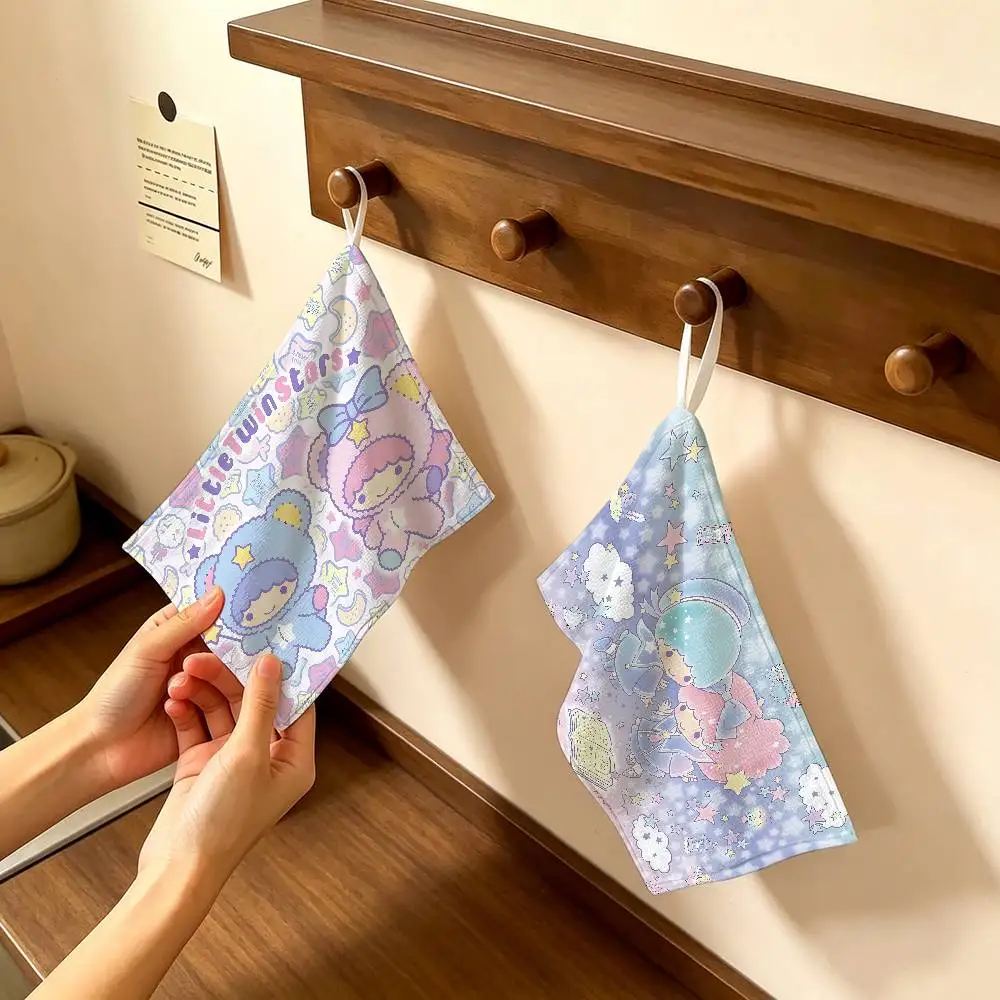 L-Little T-Twin S-Stars Polyester Cotton Hanging Kitchen Towel, Soft Hand Wiping Towel, Reusable for Kitchen Bathroom Home