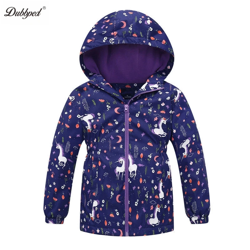 Dubbped Kids Girls Unicorn Purple Rain Jacket Waterproof Coat Lightweight Hooded Warm Lined Raincoats Windbreakers 3-12Y