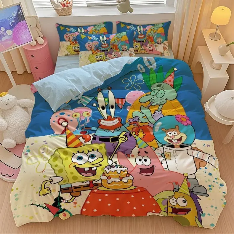 New Anime SpongeBobs Bedding Set Duvet Cover Bed Set Quilt Cover Pillowcase Comforter king Queen Size Boys Adult Bedding Set view 3